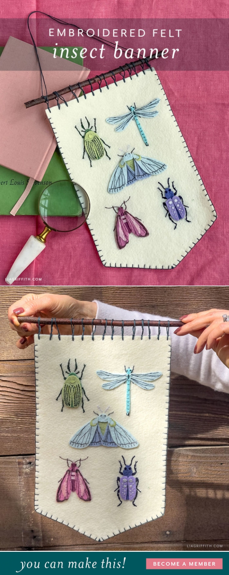 Embroidered Felt Insect Banner DIY Tutorial - Lia Griffit