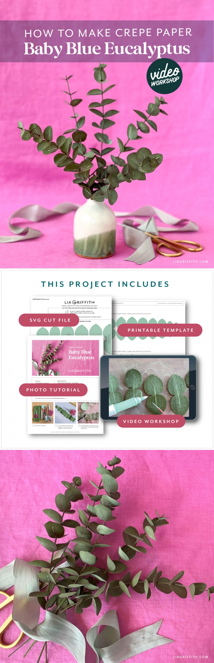 Video Workshop: Crepe Paper Baby Blue Eucalyptus - Lia Griffith