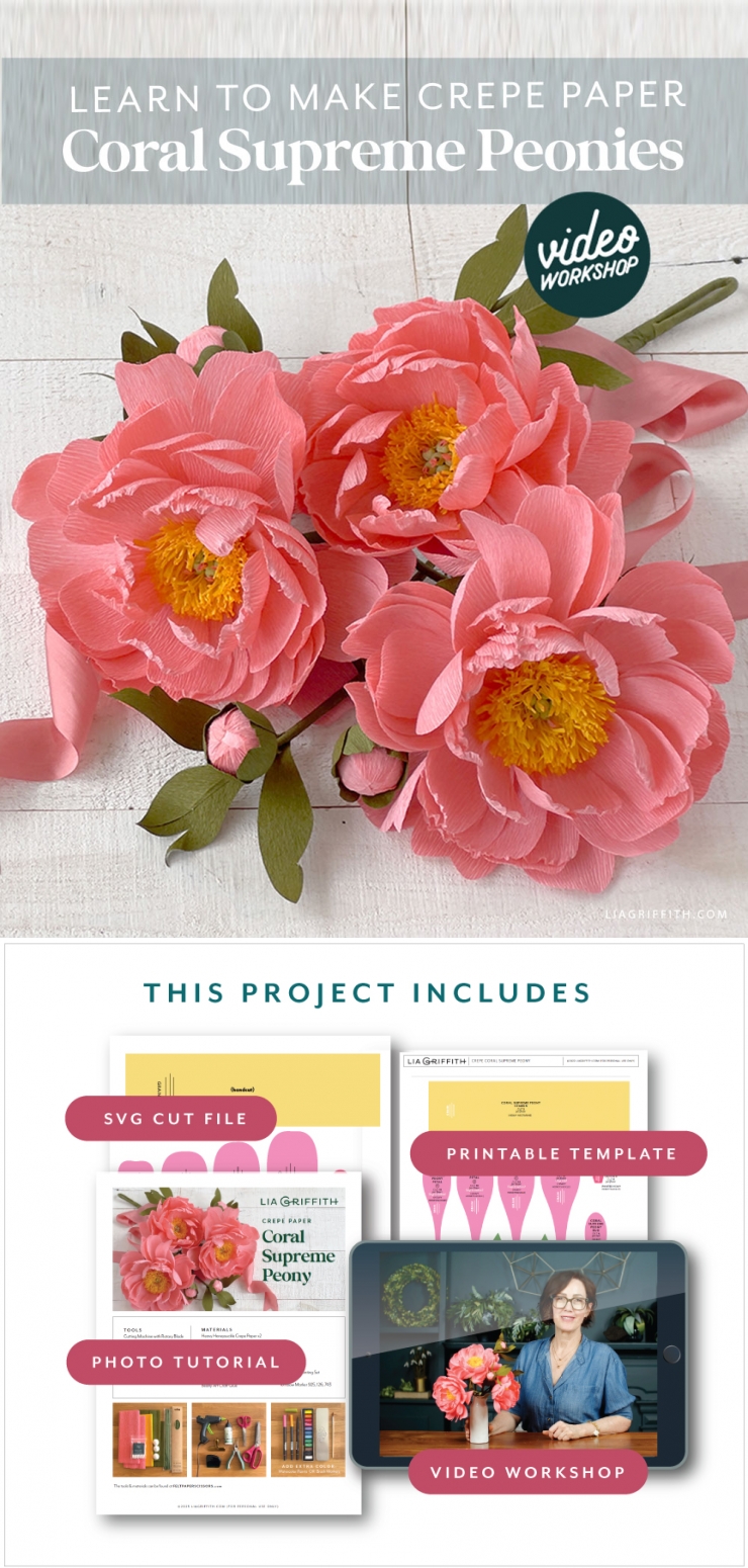 Video Workshop: Crepe Paper Coral Supreme Peony - Lia Griffith