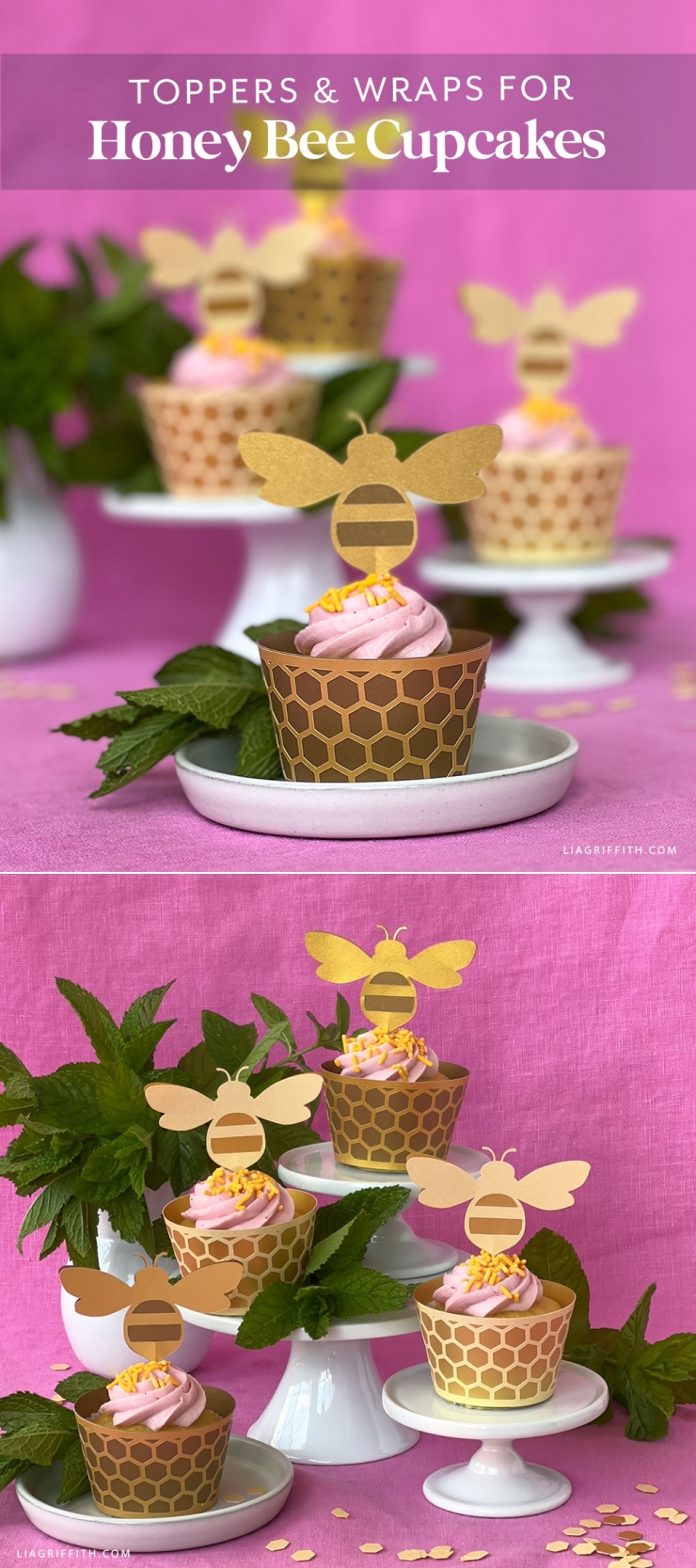 Honeybee Cupcake Toppers and Wraps - Lia Griffith